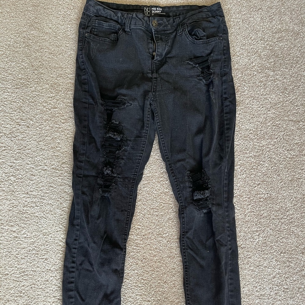 Junior NoBo Mid Rise Skinny Distressed Black Jeans
